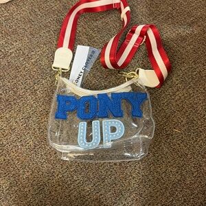 Stoney Clover Lane White and Blue Crossbody Bag with Transparent Design